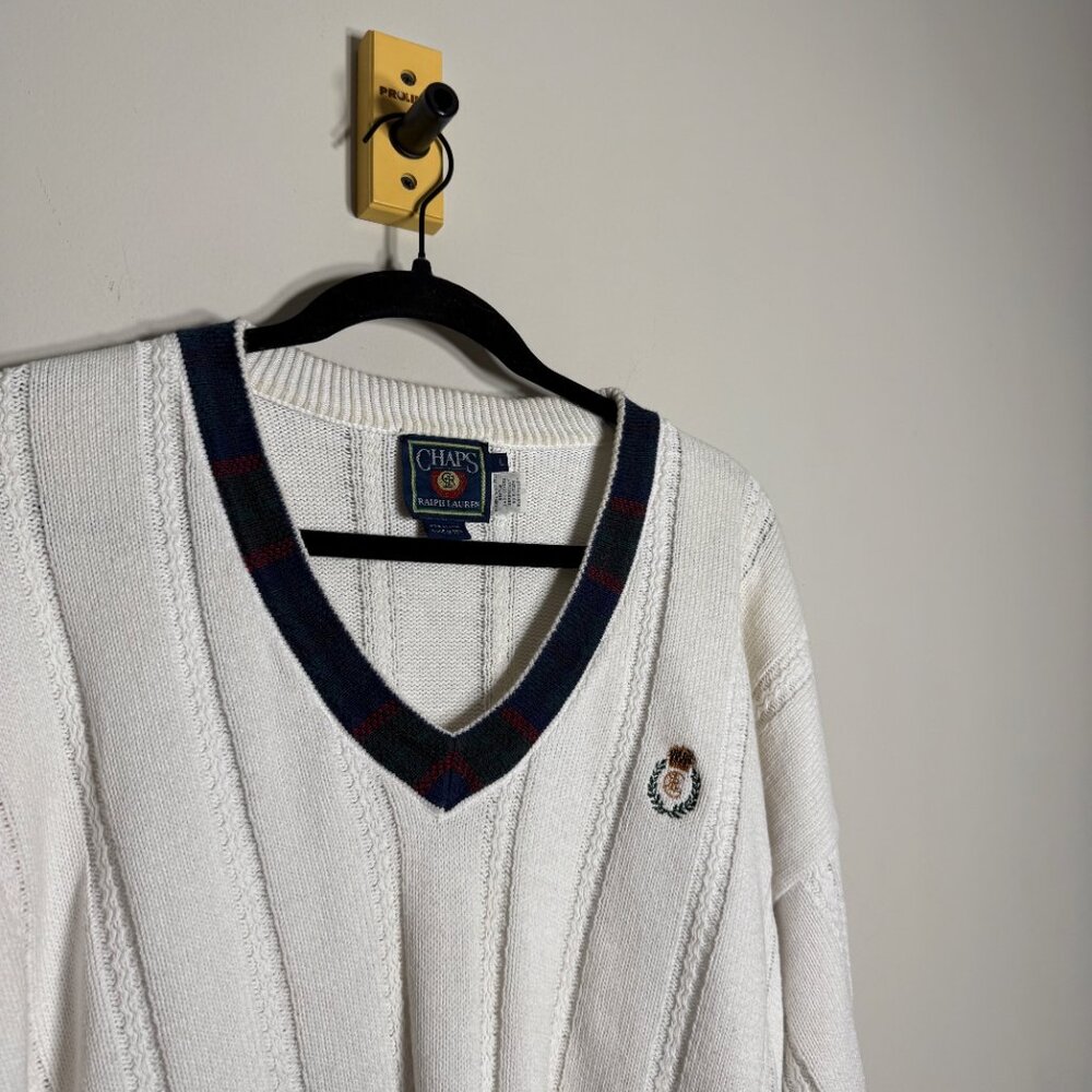 Vintage Chaps Ralph Lauren Cable Knit V-Neck Sweater - Picture 3 of 4